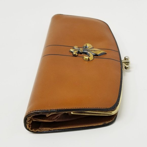 Vintage Baronet Brown Leather Wallet with Goldtone Fleur De Lis Symbol | Wallets - Picture 9 of 10